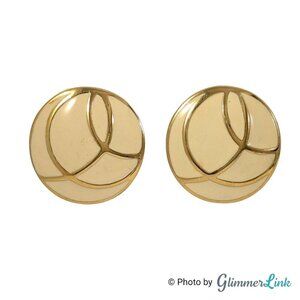 Vintage Monet Enamel Round Earrings – Gold Tone 1" Button Style Post Clip